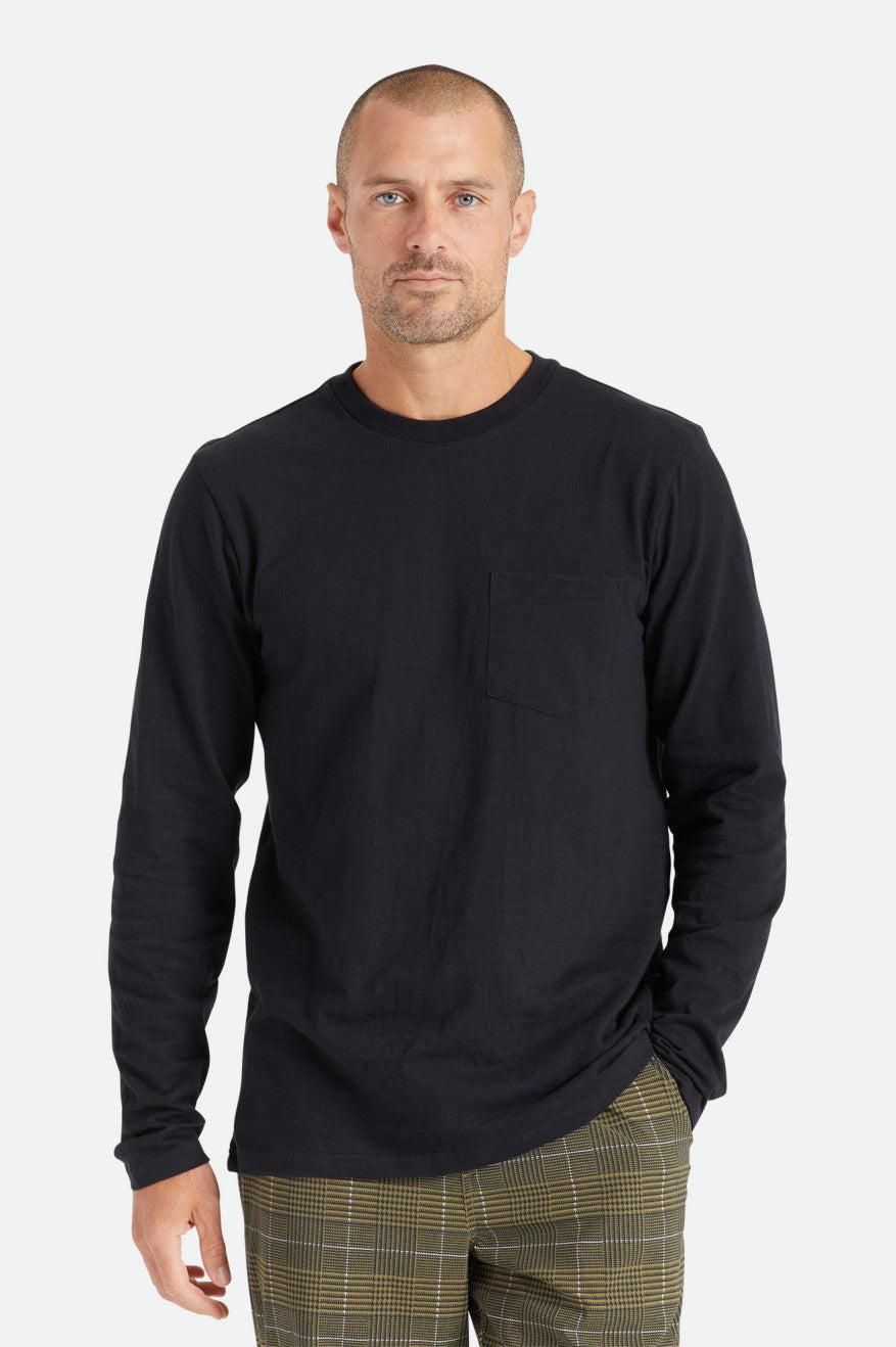 Brixton Basic Slub L/S Pocket Pleteniny Panske Čierne | 812754MVY