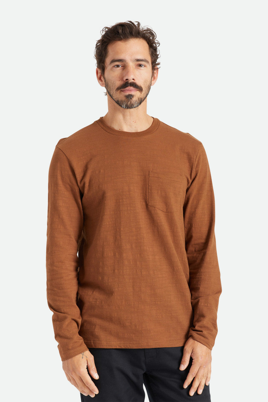 Brixton Basic Slub L/S Pocket Topy Panske Hnede | 095418VIW