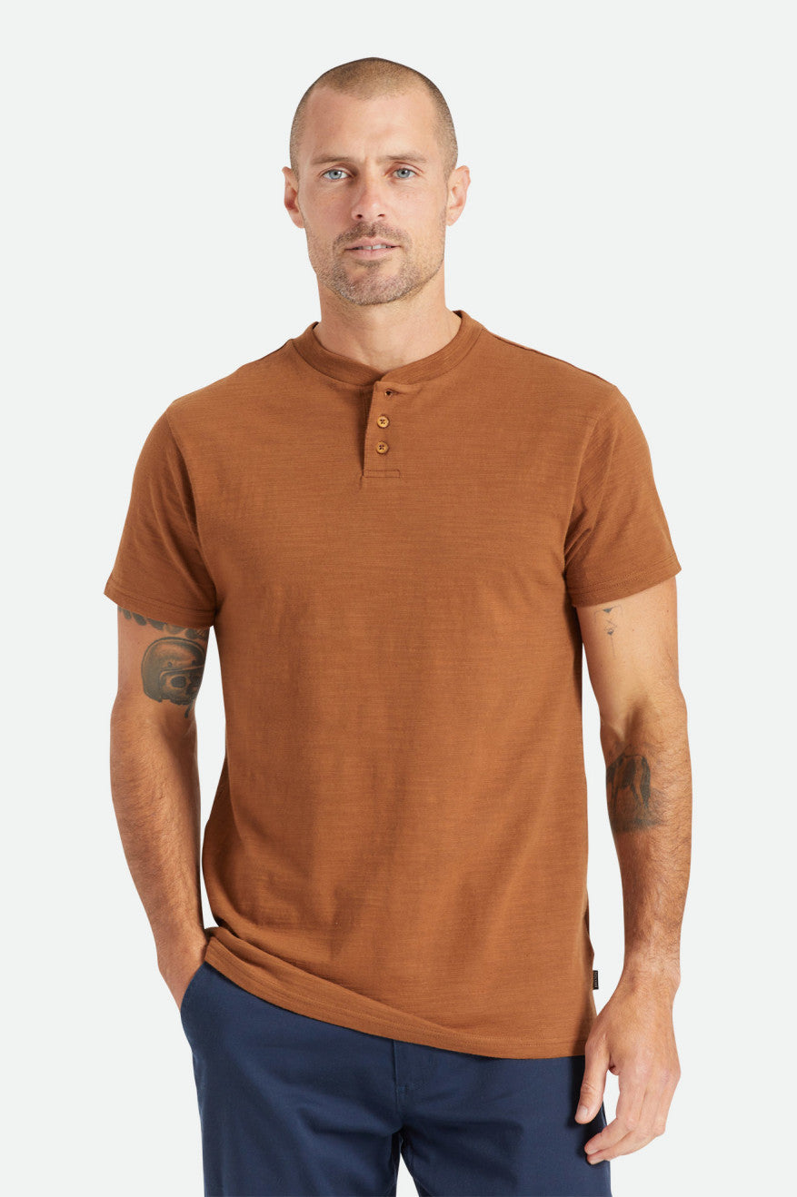 Brixton Basic Slub S/S Henley Pleteniny Panske Hnede | 612580FUN