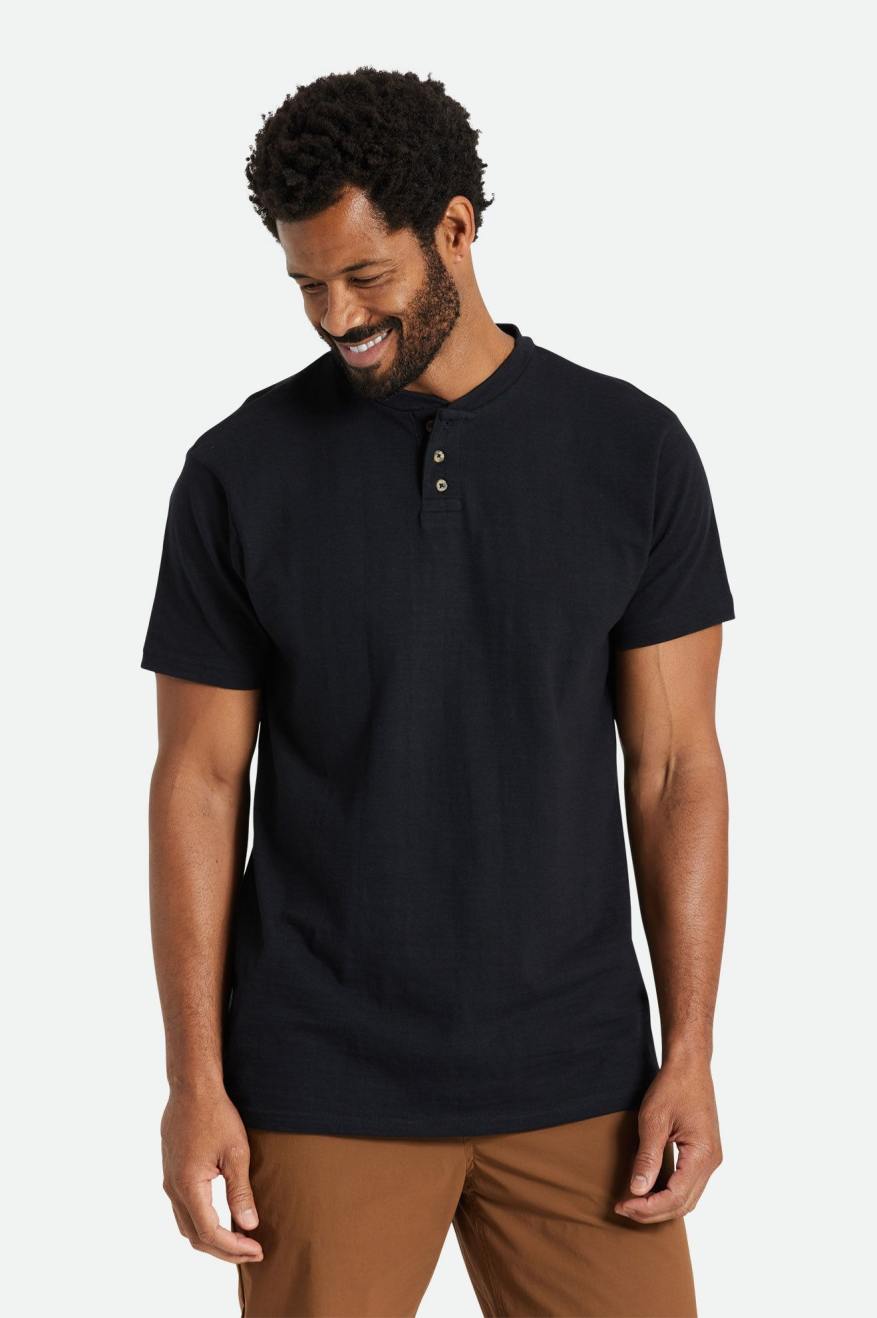 Brixton Basic Slub S/S Henley Topy Panske Čierne | 342598LHI