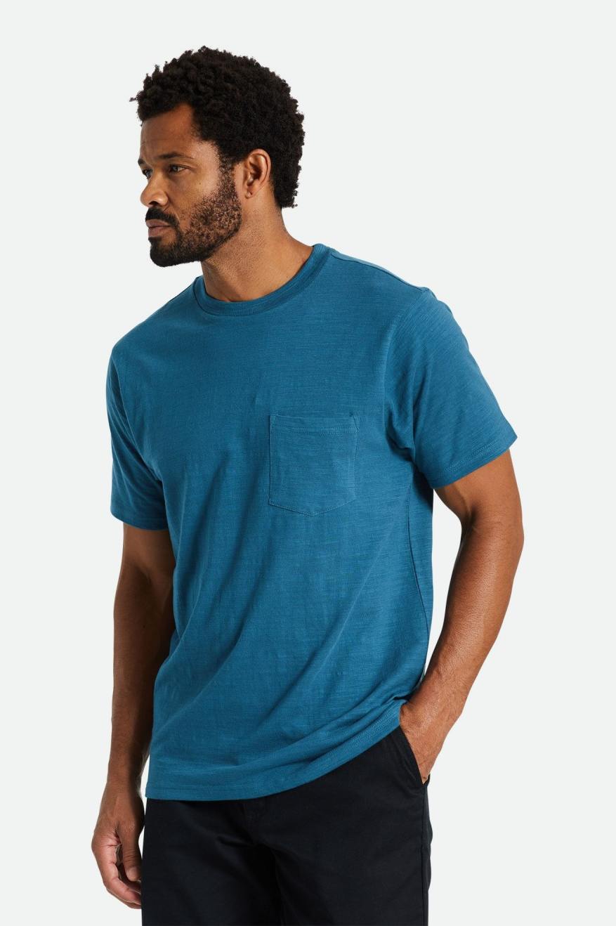 Brixton Basic Slub S/S Pocket Pleteniny Panske Tyrkysové | 024136DTZ