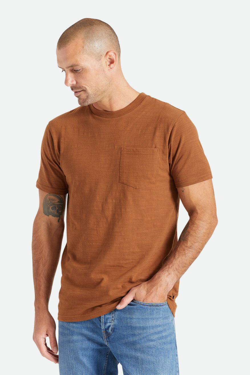 Brixton Basic Slub S/S Pocket Topy Panske Hnede | 510463GRD