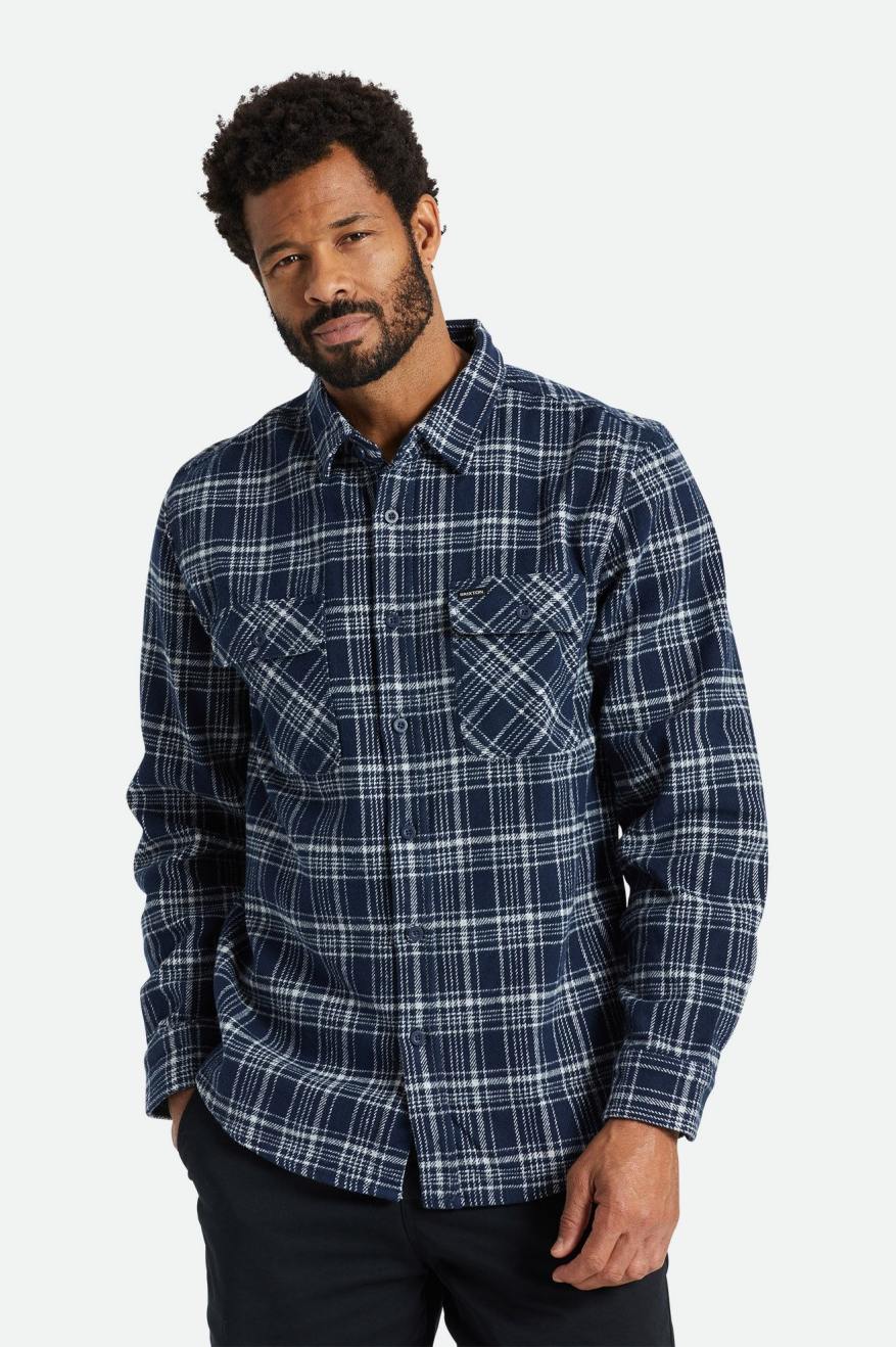 Brixton Bowery Heavy Weight L/S Flanelové Topy Panske Námornícka Modrá Siva | 735410NEP