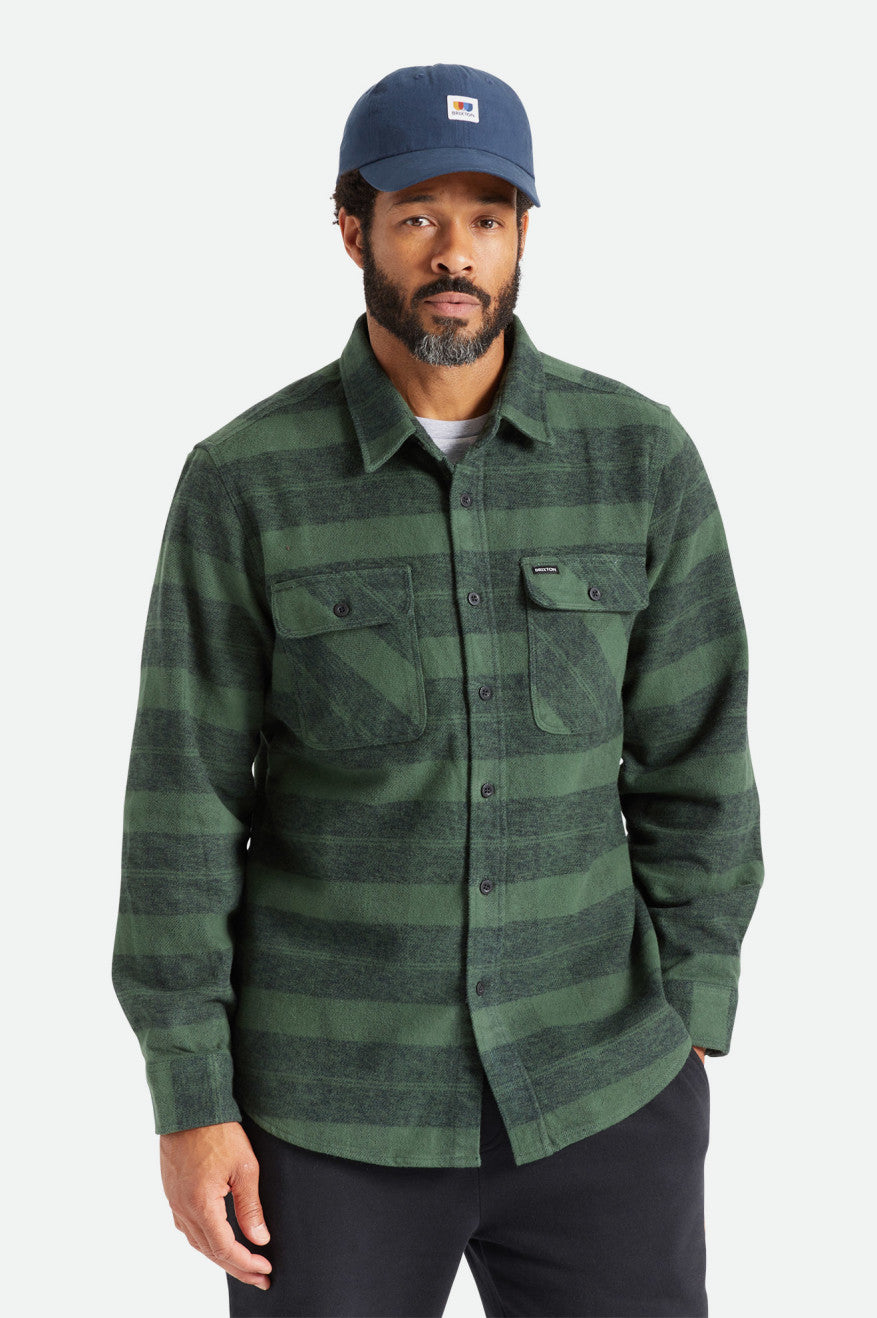 Brixton Bowery Heavy Weight L/S Tkané Topy Panske Zelene | 863917VXN