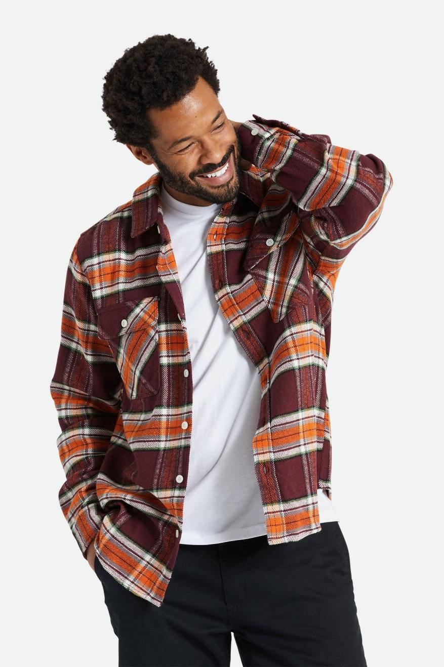 Brixton Bowery L/S Flanelové Topy Panske Oranžové | 279435UFC