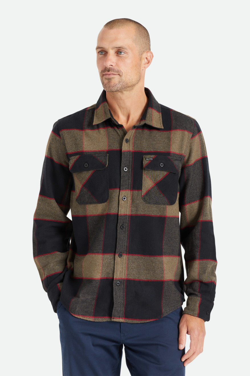 Brixton Bowery L/S Flanelové Topy Panske Siva | 478301PSD