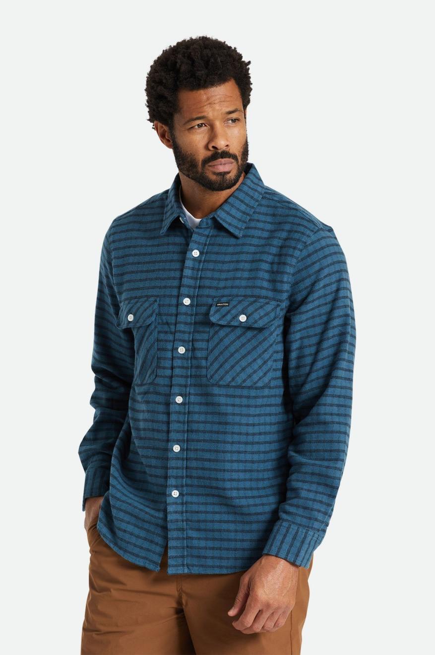 Brixton Bowery Stretch L/S Utility Flanelové Topy Panske Tyrkysové Čierne | 495162RPN