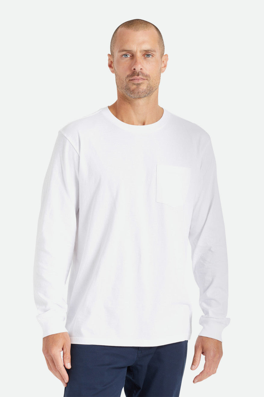 Brixton Basic L/S Pocket Topy Panske Biele | 874621ROW