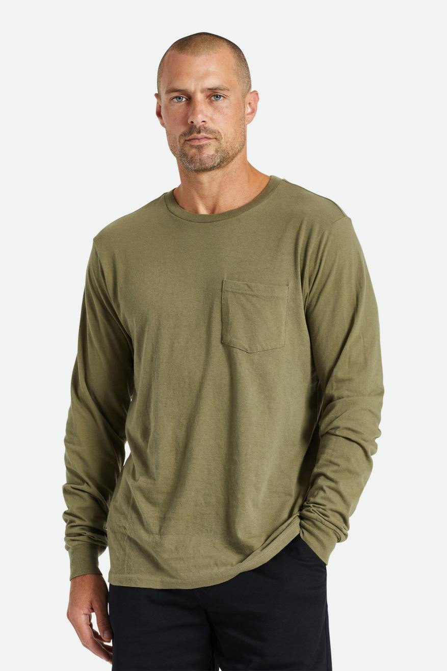 Brixton Basic L/S Pocket Topy Panske Olivovo Zelená | 301786AUO