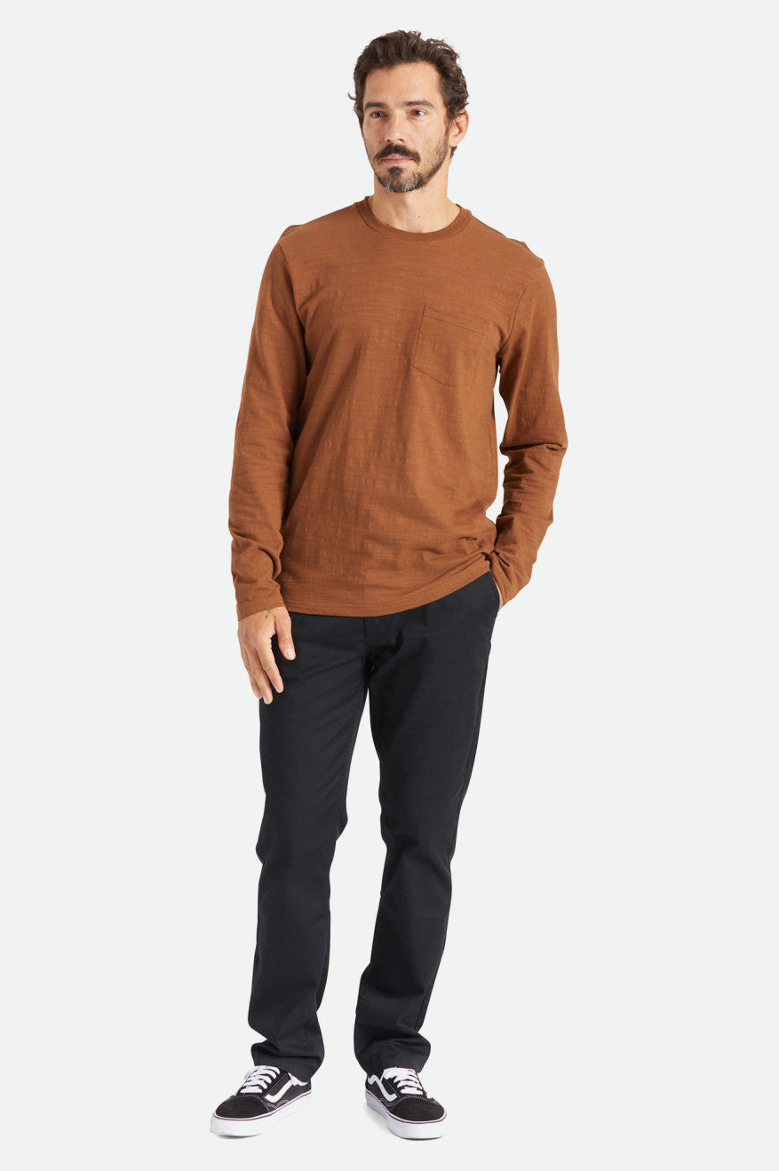 Brixton Basic Slub L/S Pocket Pleteniny Panske Hnede | 453810JLO