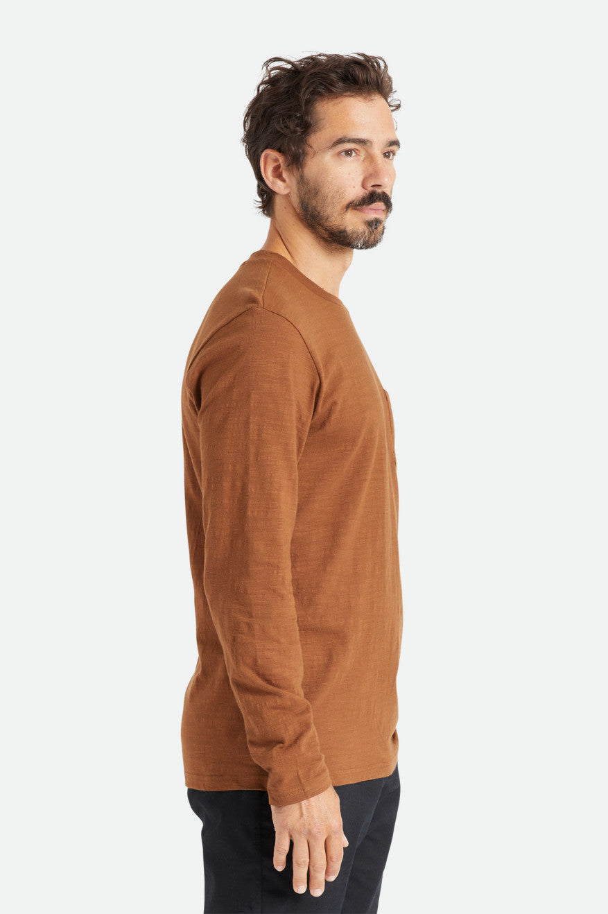 Brixton Basic Slub L/S Pocket Pleteniny Panske Hnede | 453810JLO