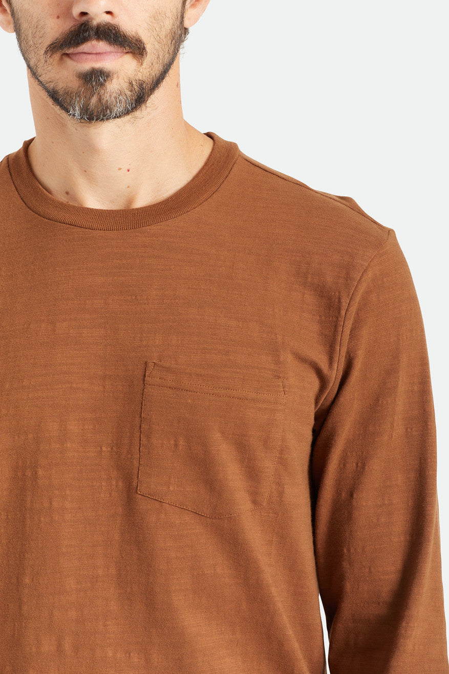 Brixton Basic Slub L/S Pocket Pleteniny Panske Hnede | 453810JLO