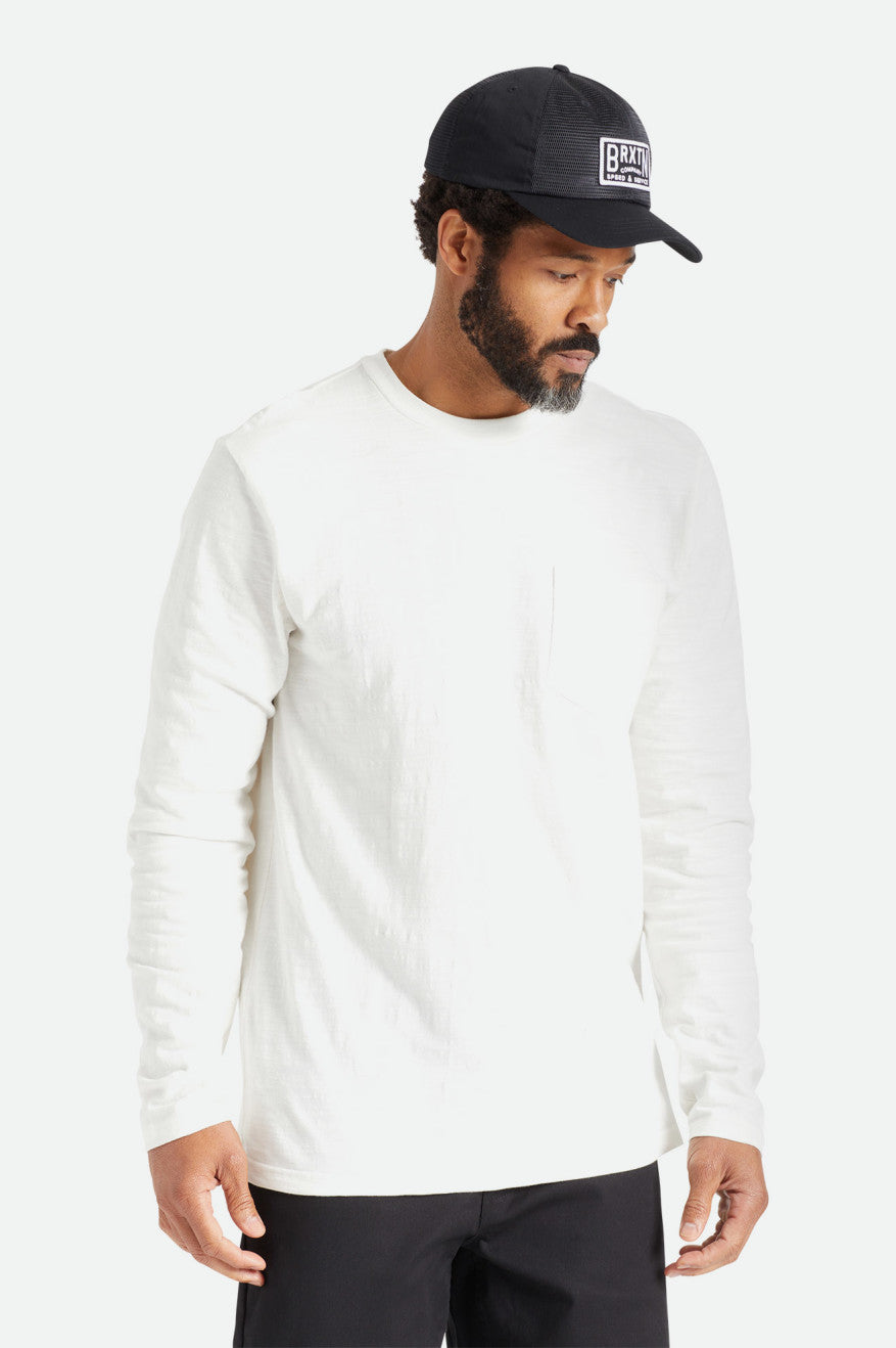 Brixton Basic Slub L/S Pocket Pleteniny Panske Biele | 472839KOL