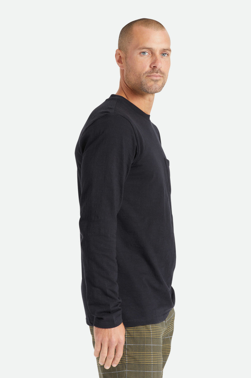 Brixton Basic Slub L/S Pocket Pleteniny Panske Čierne | 812754MVY