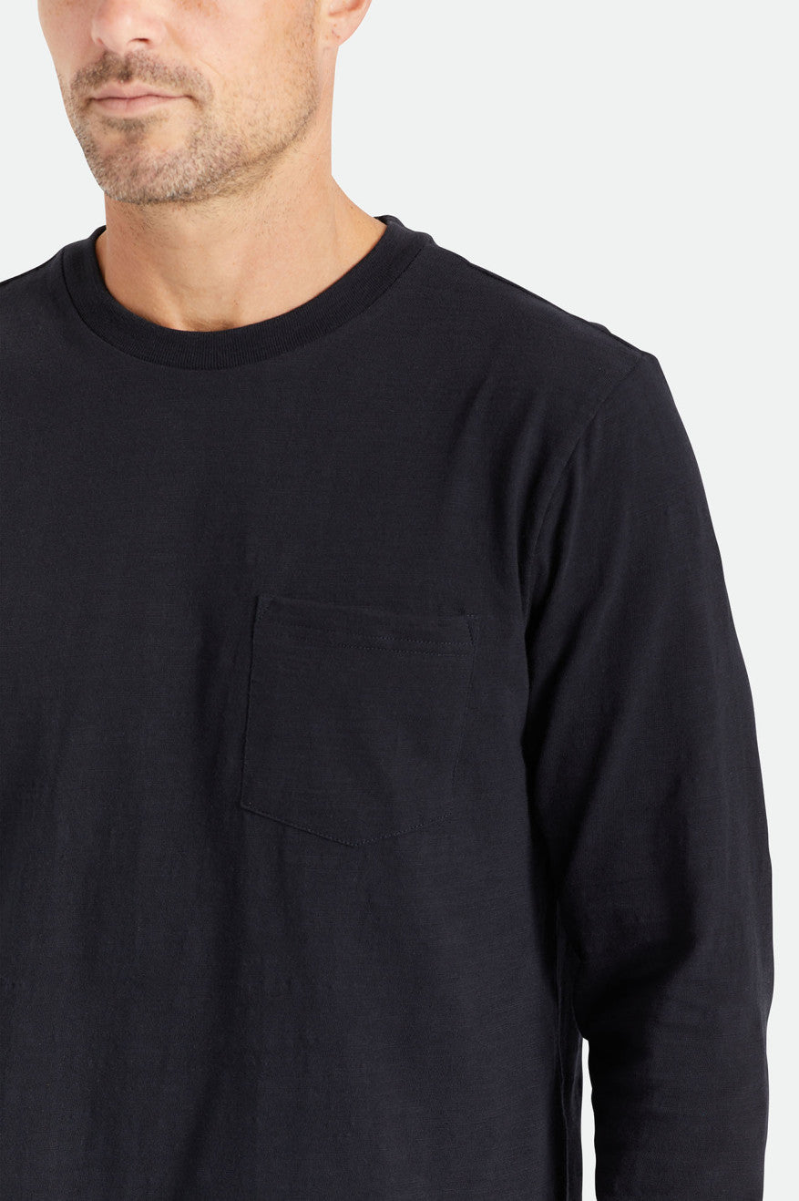 Brixton Basic Slub L/S Pocket Topy Panske Čierne | 028463VHE