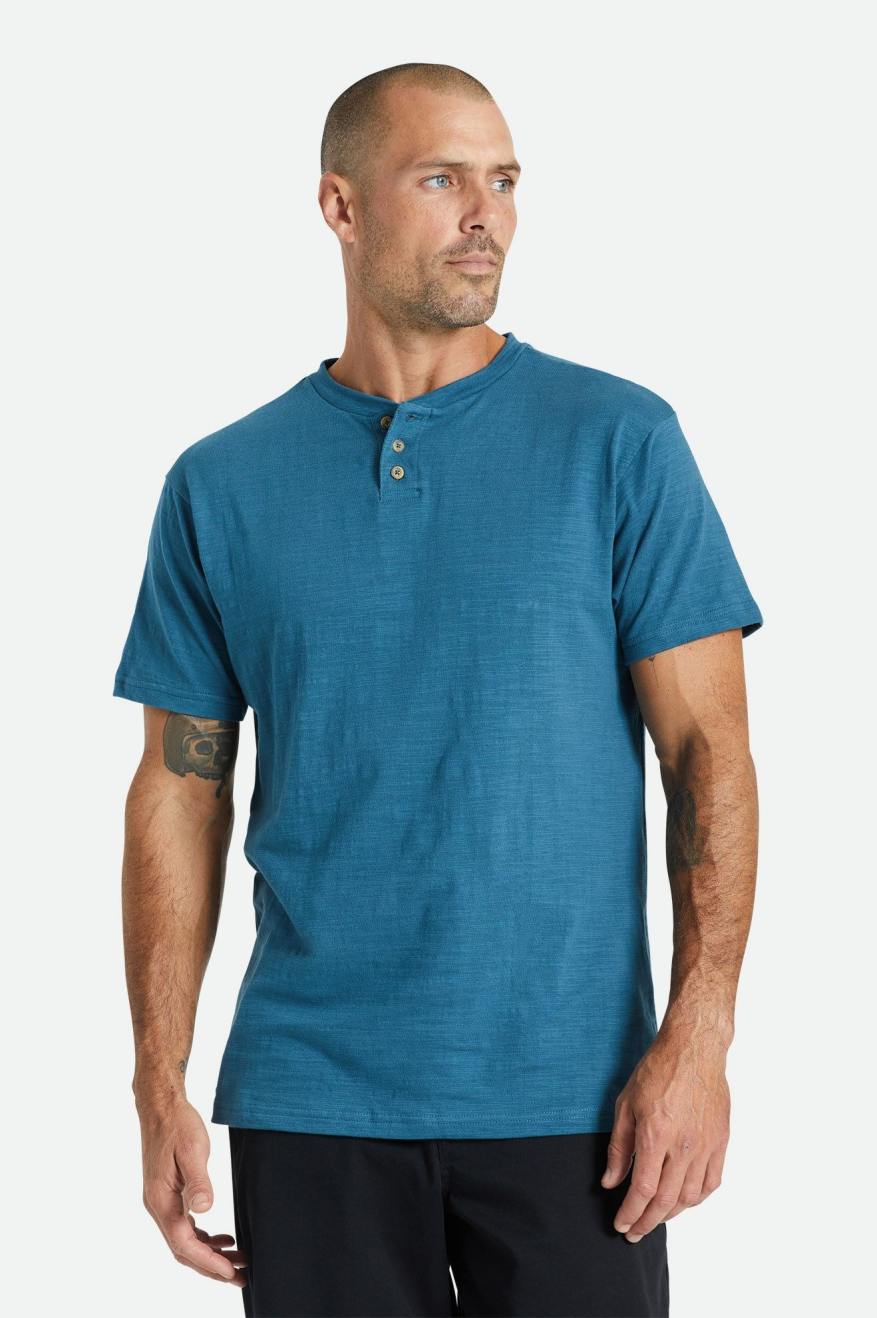 Brixton Basic Slub S/S Henley Topy Panske Tyrkysové | 749261FWE