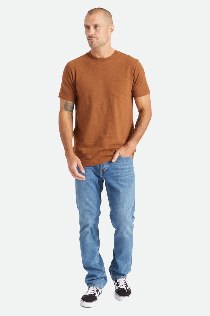 Brixton Basic Slub S/S Pocket Pleteniny Panske Hnede | 715304HOG