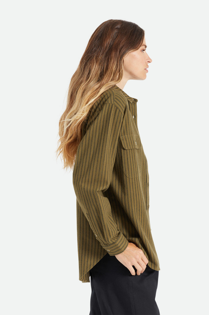 Brixton Bowery Boyfriend L/S Flanelové Topy Damske Olivovo Zelená | 957126KRM