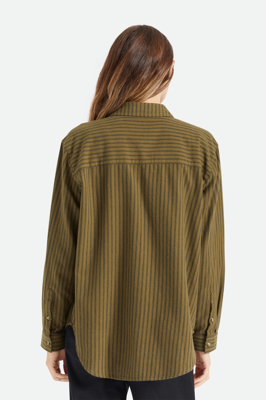 Brixton Bowery Boyfriend L/S Flanelové Topy Damske Olivovo Zelená | 957126KRM