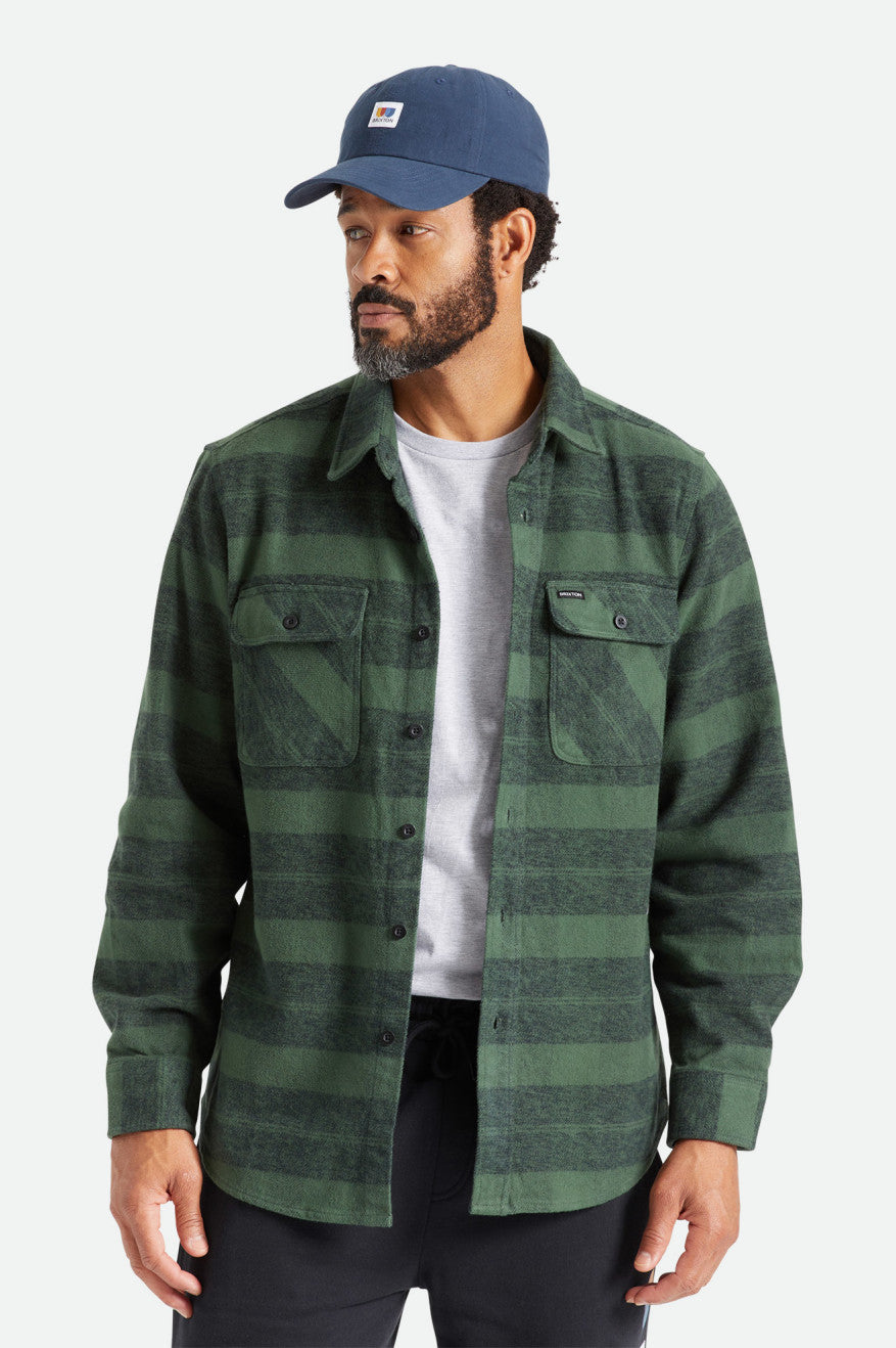 Brixton Bowery Heavy Weight L/S Tkané Topy Panske Zelene | 863917VXN