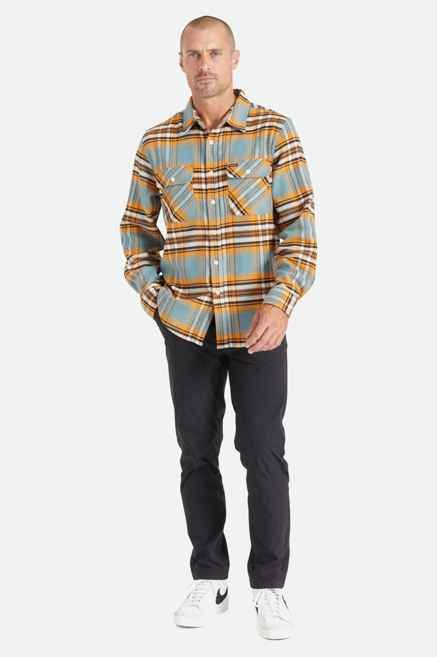 Brixton Bowery Stretch L/S Utility Flanelové Topy Panske Oranžové Biele | 249856RIU