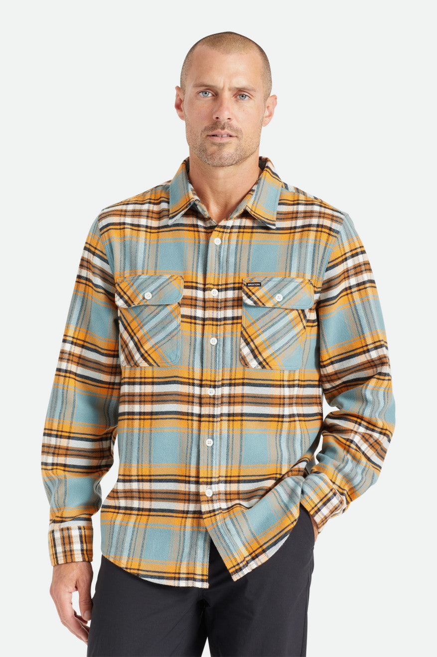 Brixton Bowery Stretch L/S Utility Tkané Topy Panske Oranžové Biele | 935870QZB