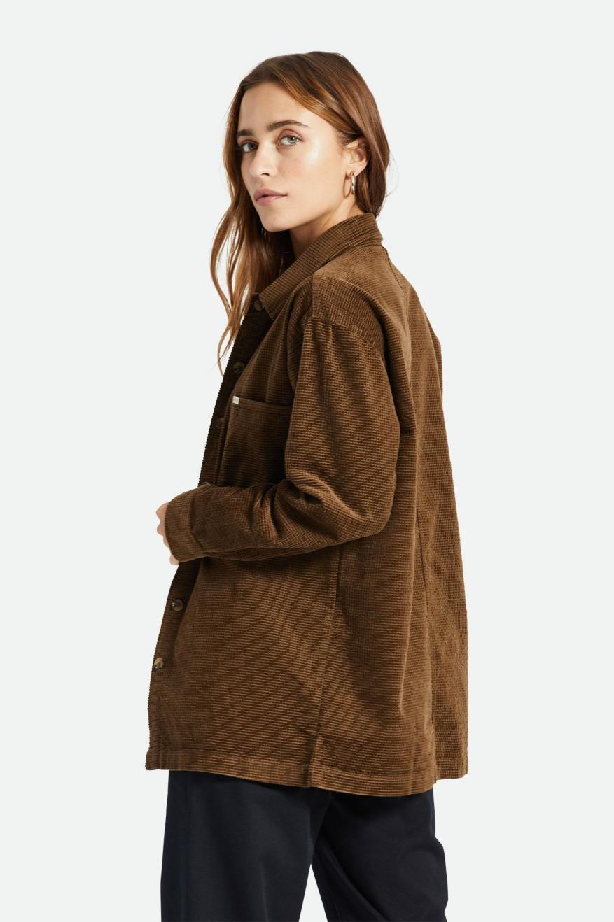 Brixton Dundee Corduroy Overshirt Topy Damske Hnede | 102458NUX