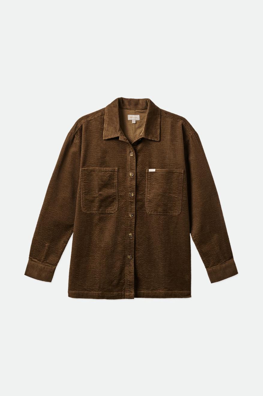 Brixton Dundee Corduroy Overshirt Topy Damske Hnede | 102458NUX