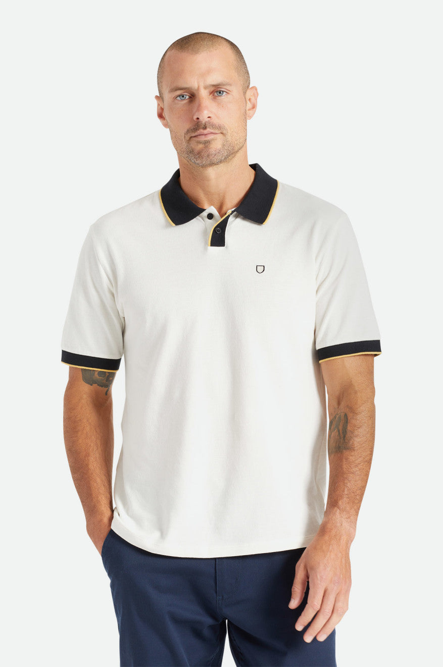 Brixton Proper S/S Polo Pleteniny Panske Biele Čierne | 560781YWI