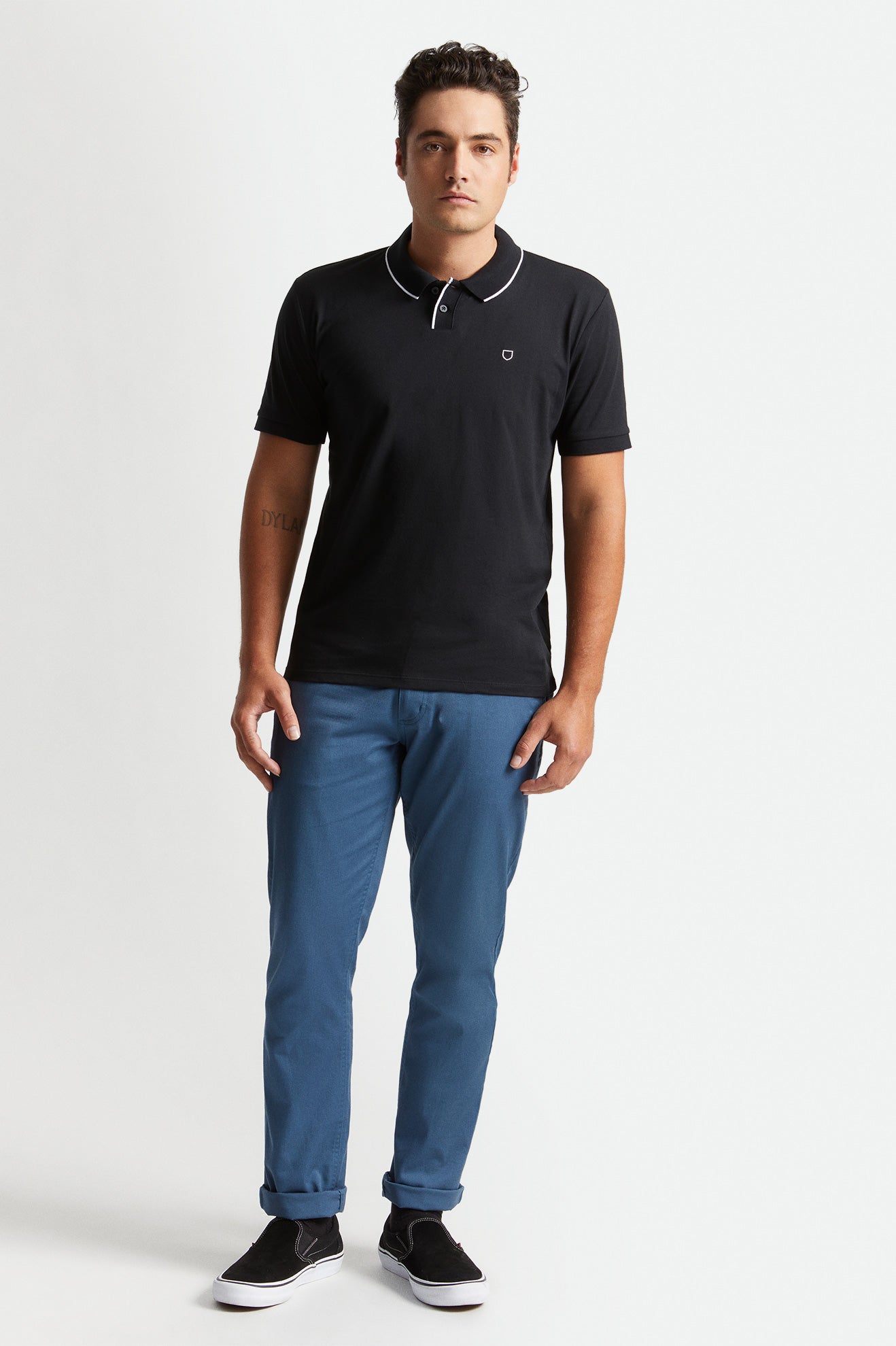 Brixton Proper S/S Polo Pleteniny Panske Čierne Biele | 852094EBX