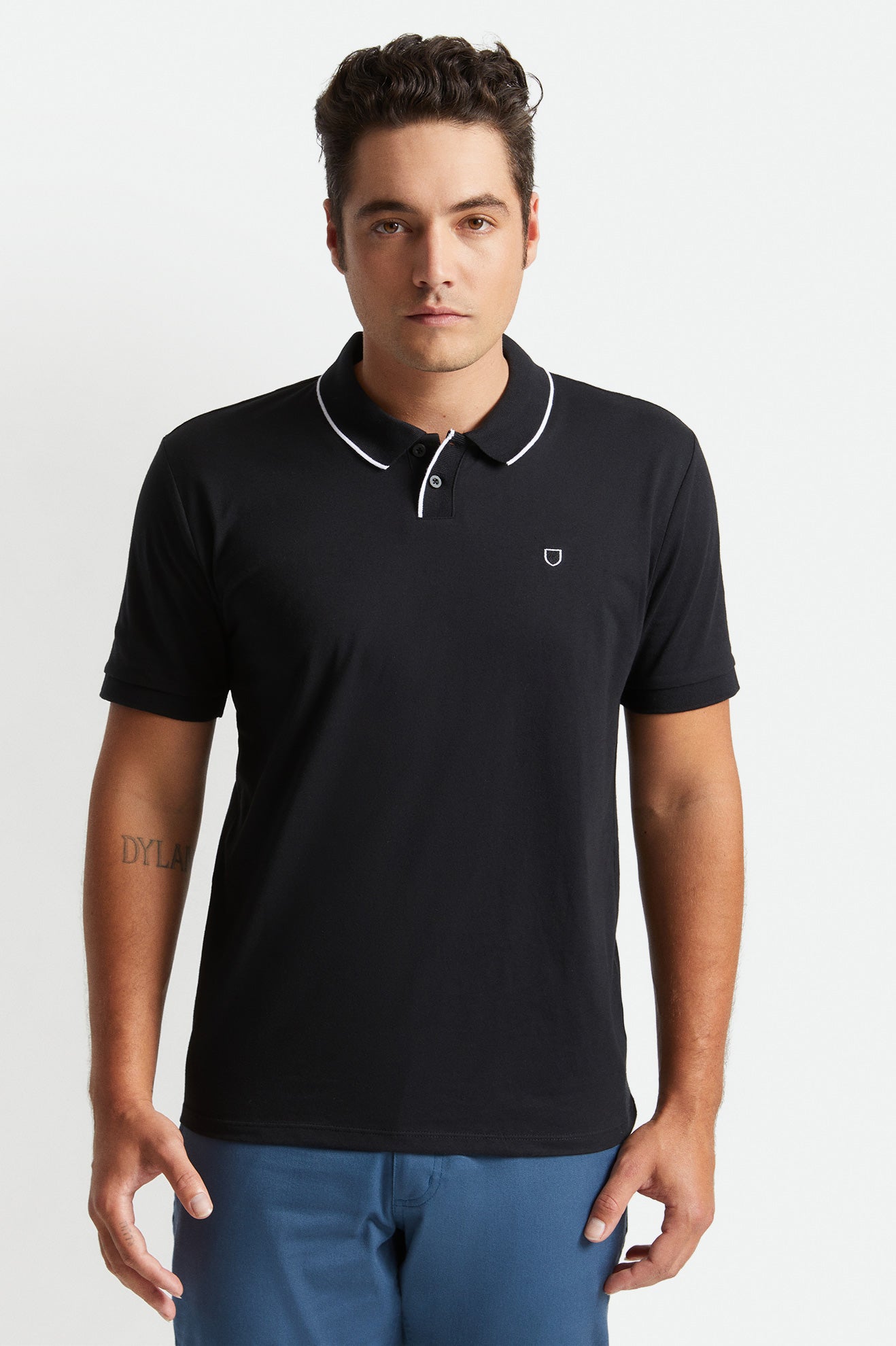 Brixton Proper S/S Polo Pleteniny Panske Čierne Biele | 852094EBX